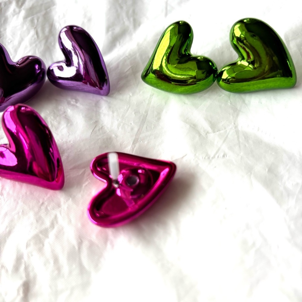 Earrings Heart Metallic Pink Purple Green Pierced. 3 pairs. NWT - Picture 5 of 6